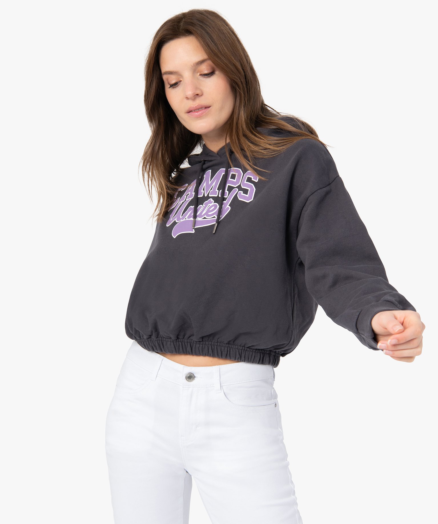 Sweat femme court à capuche – Camps United gris fonce | GEMO