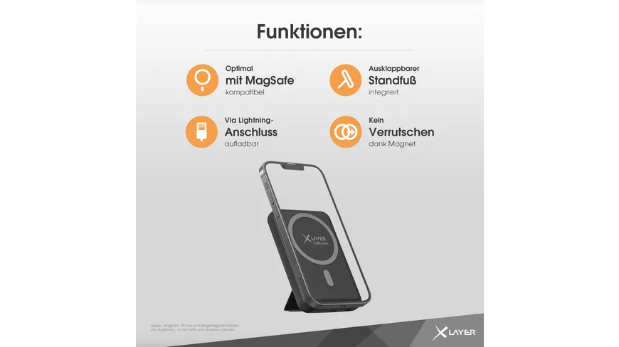 XLayer MagFix Pro 2-in-1 Powerbank mit Standfuß 5.000 mAh Schwarz