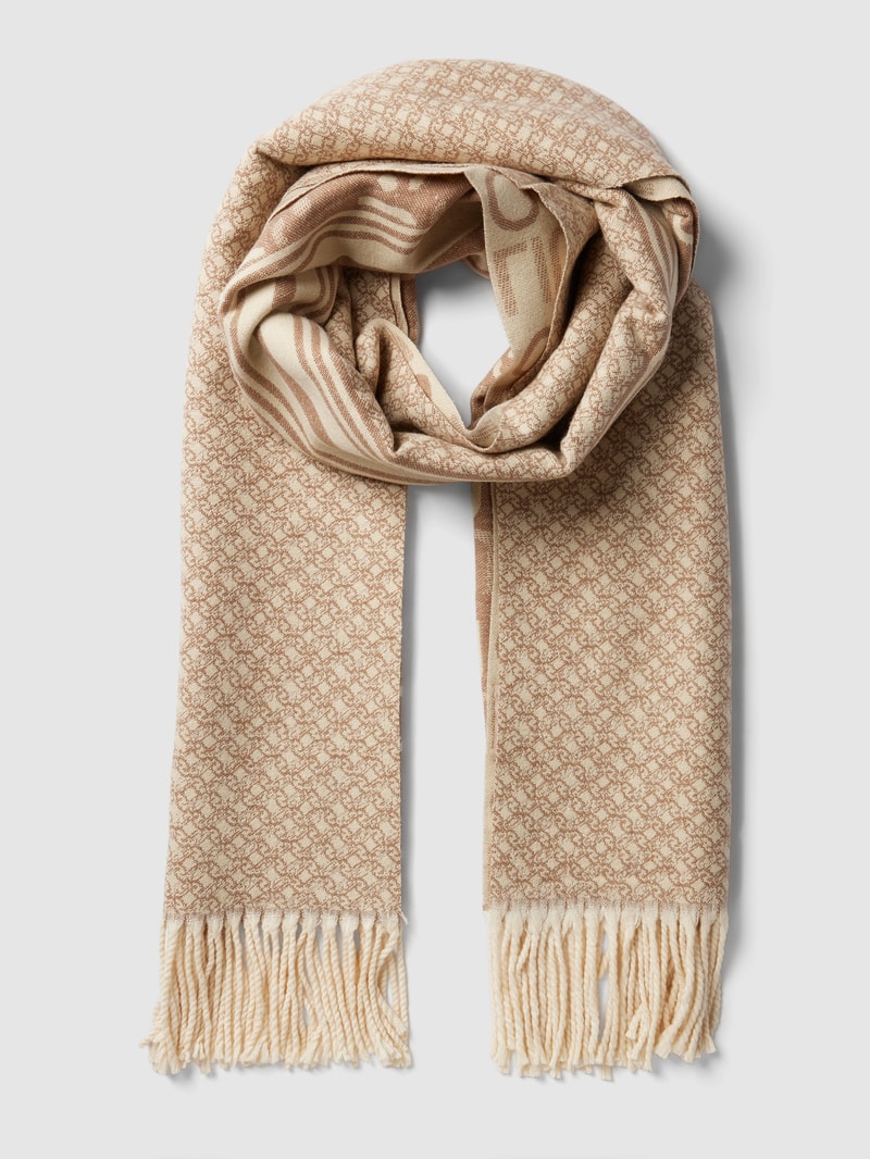 Schal mit Allover-Label-Stitching Modell 'Stola Jaquard' in beige