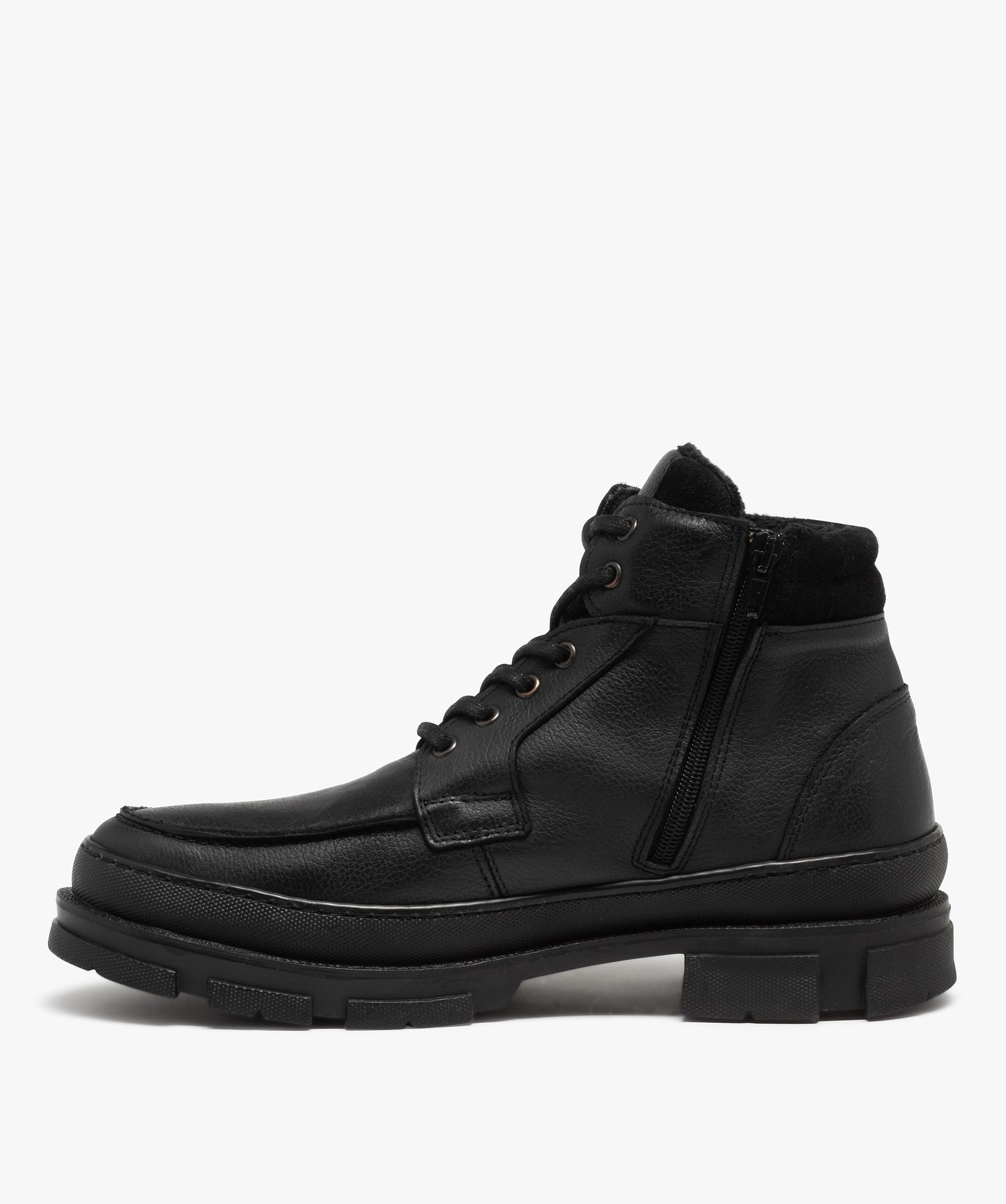 Boots homme unis dessus cuir et semelle crantée | GEMO
