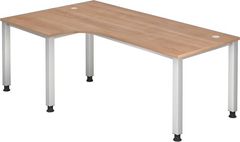 Hammerbacher Q Serie Schreibtisch Rechteckig Walnuss Holz Silber 4 Füße 1.200 x 2.000 x 685 mm