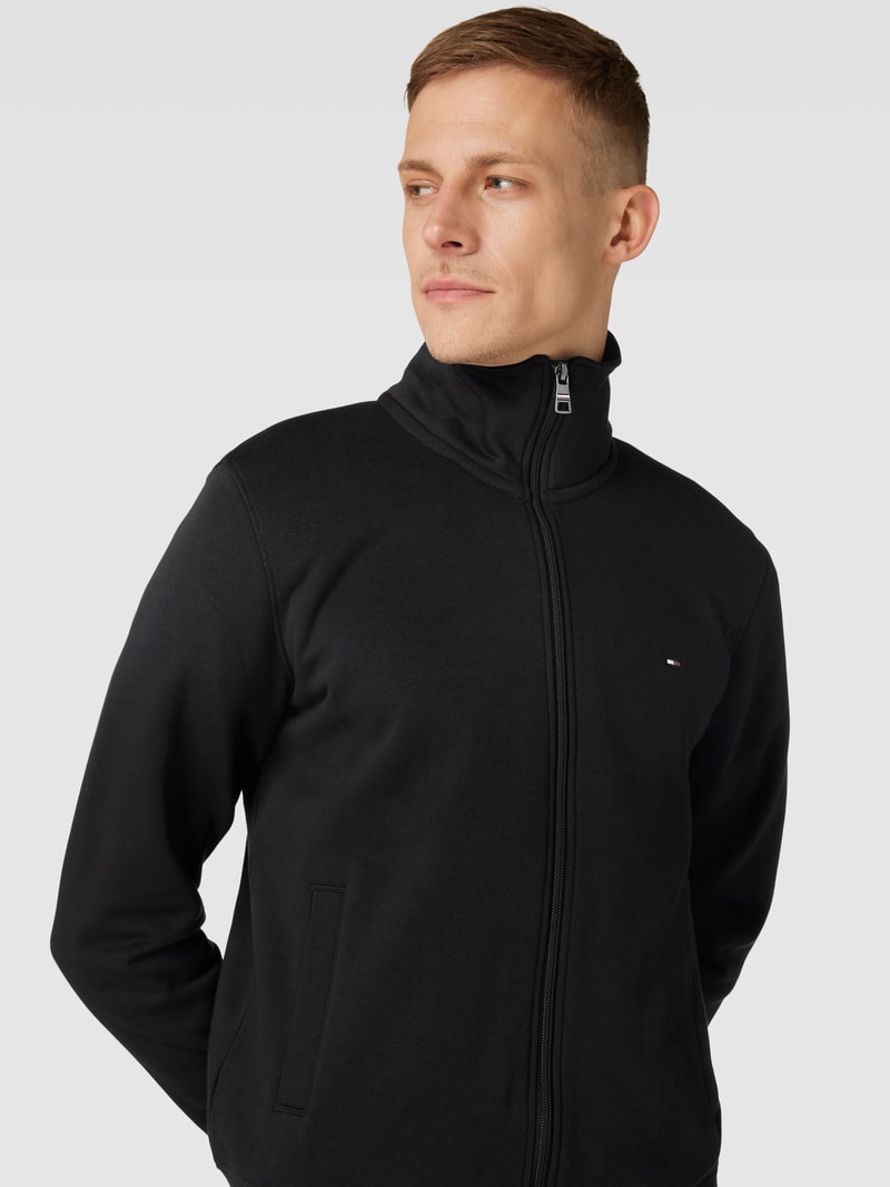Sweatjacke mit Stehkragen Modell 'FLAG LOGO' in schwarz