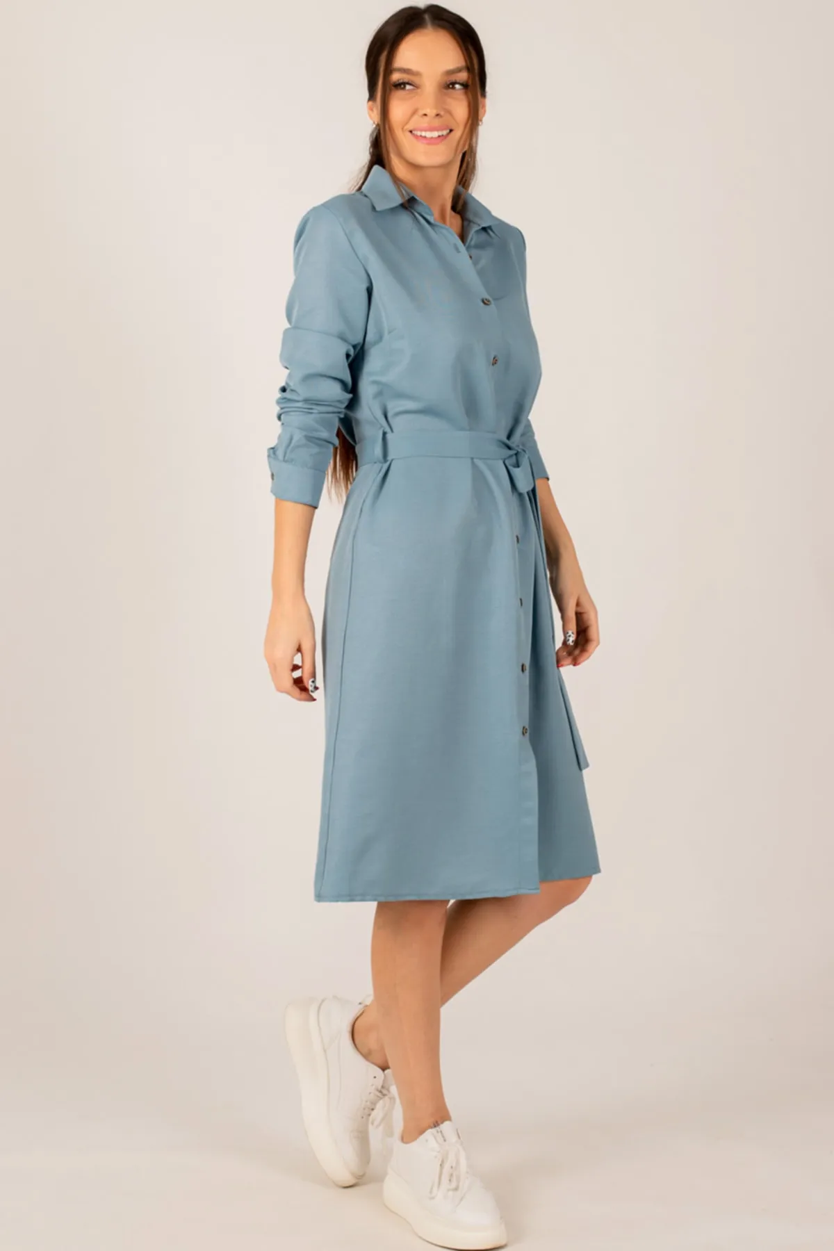 armonika  Langes Indigo-Hemdkleid für Damen ARM-22K001141