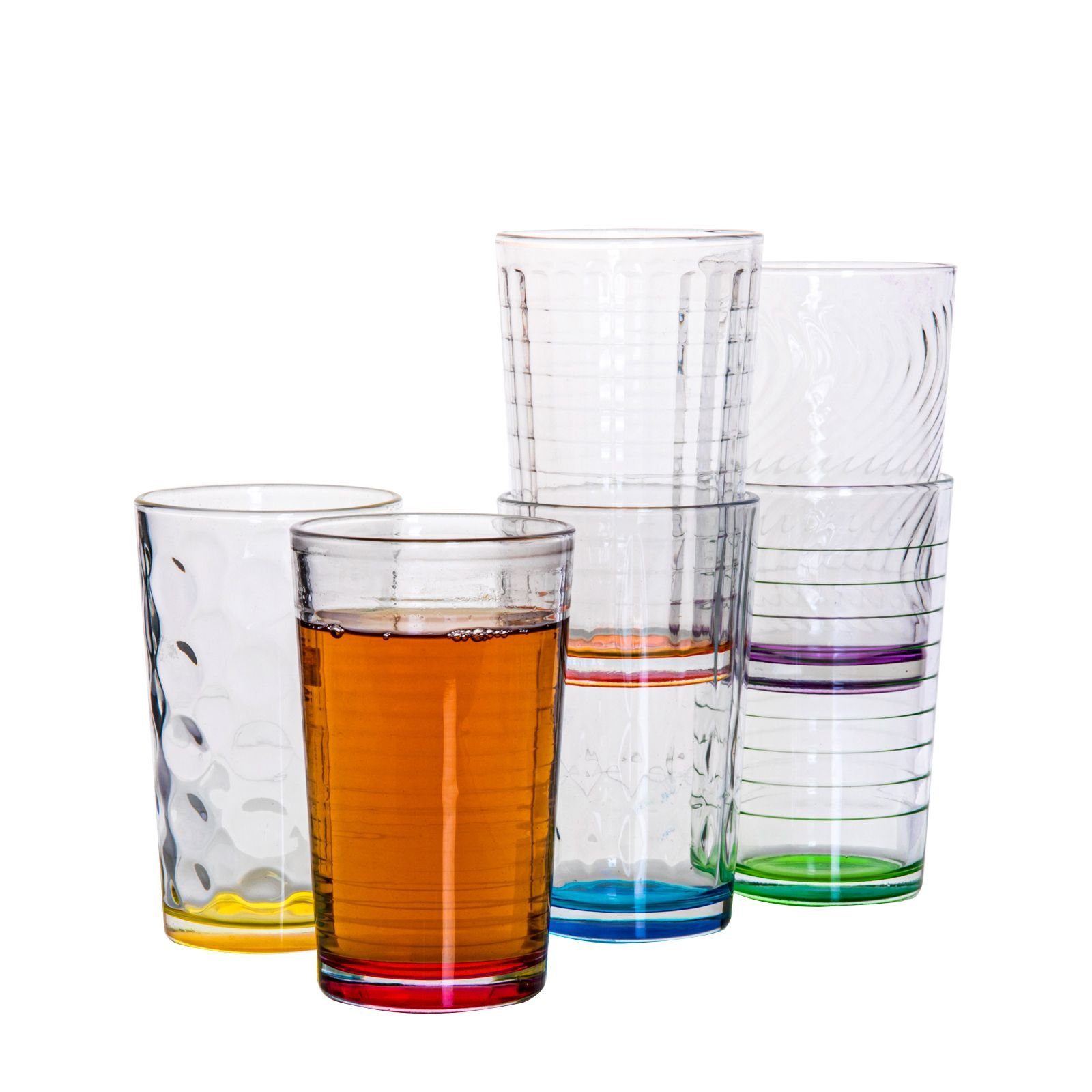 astor24 Gläser-Set 6 x bunte Trinkkgläser Kindergläser Wassergläser, Glas, hochwertig bunte Gläser in PREMIUM Qualität -