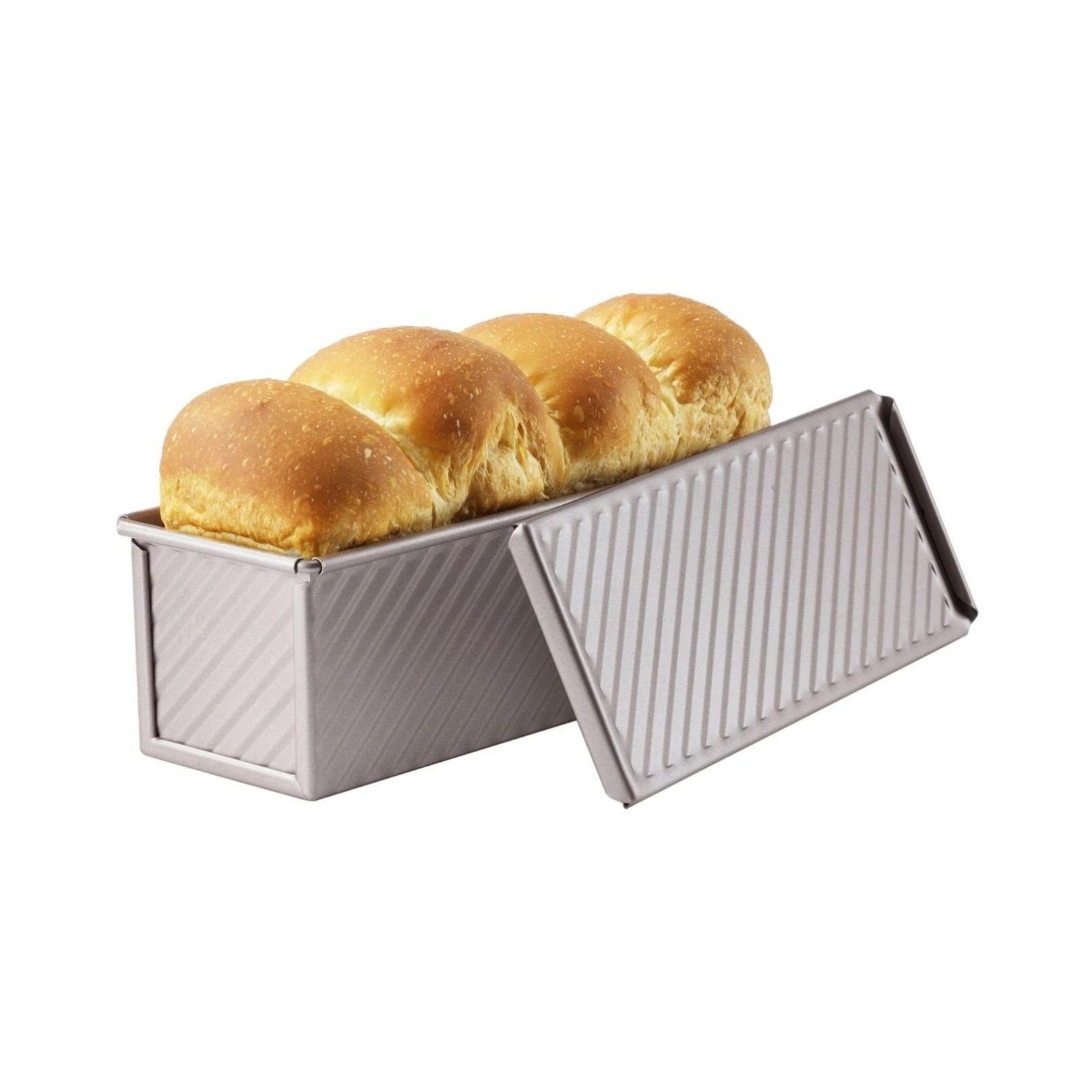 Chefmade Brotbackform Backform, (CHEFMADE, 22cm Toastbrot Backform mit Deckel, 223x87x77mm, Champagnergold, antihaft- & silikonbeschichtet, Buttertoastform, Kastenbrot-Form, Toastbackform, Brotbackform, loaf pan, Karbonstahl 2-tlg), Brotbackform mit