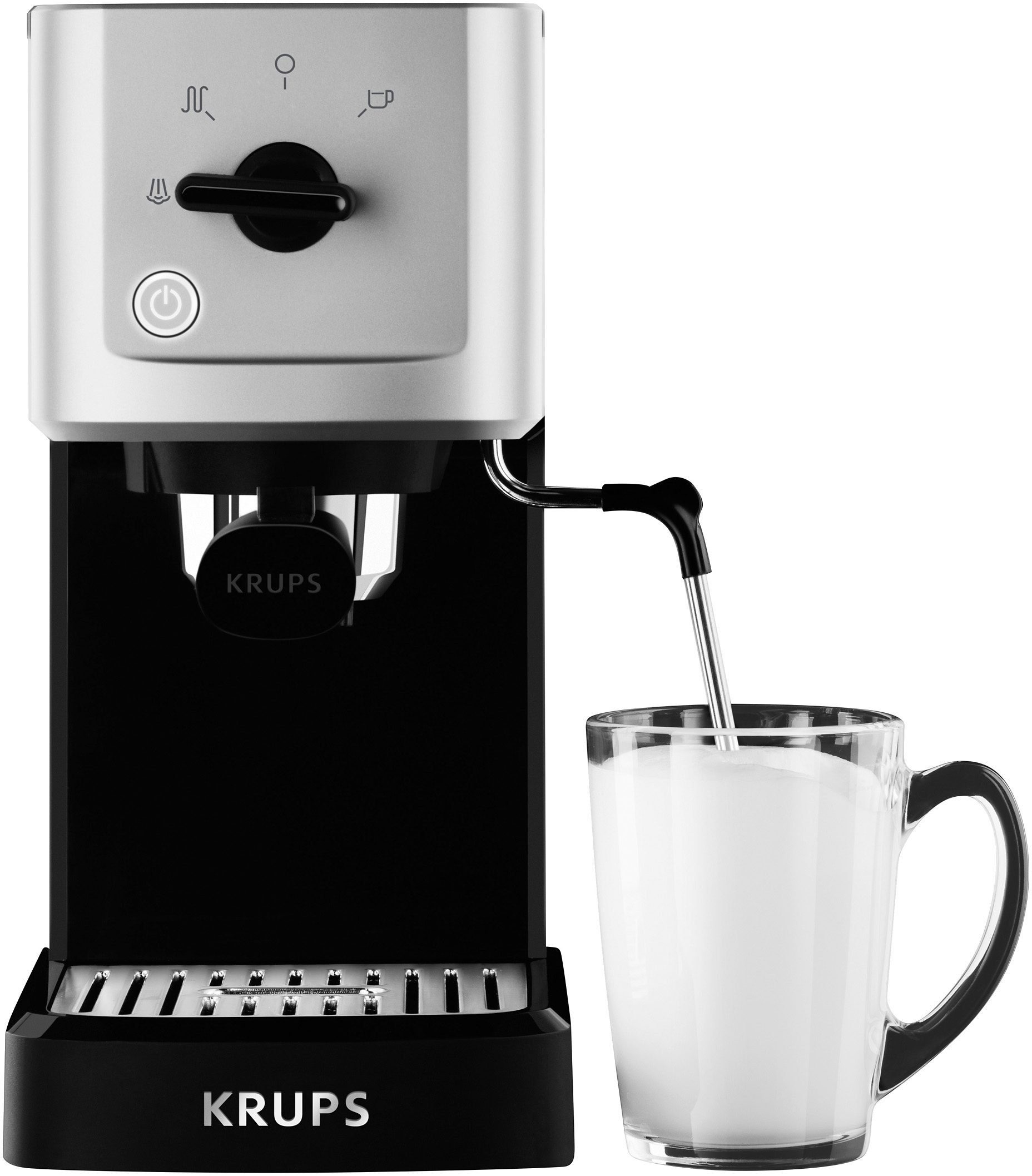 Krups Espressomaschine Calvi Steam & Pump XP3440, Edelstahl, 1 L Wassertank, Sehr kompakt, Schnelles Aufheizen