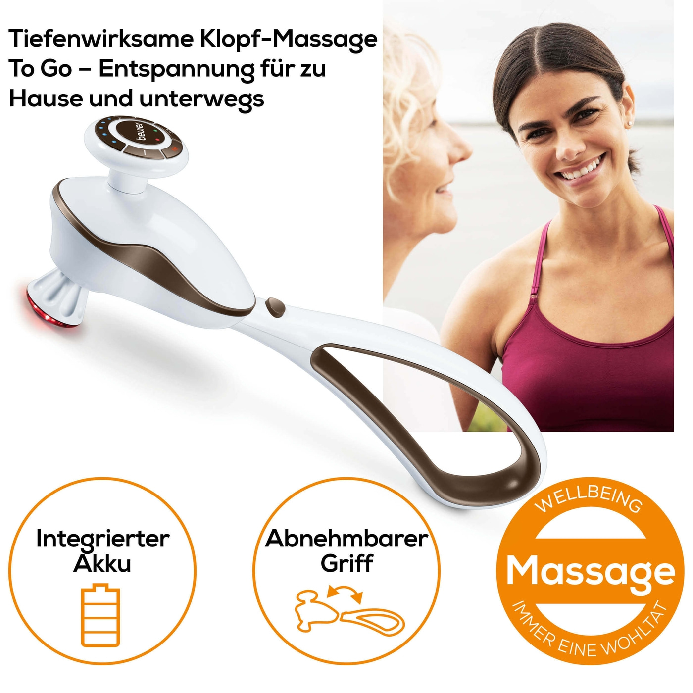 Beurer Klopf-Massagegerät - MG 510 To Go-Akkubetriebenes Klopf-Massagegerät zur Entspannung der Muskulatur & 4 Aufsätzen