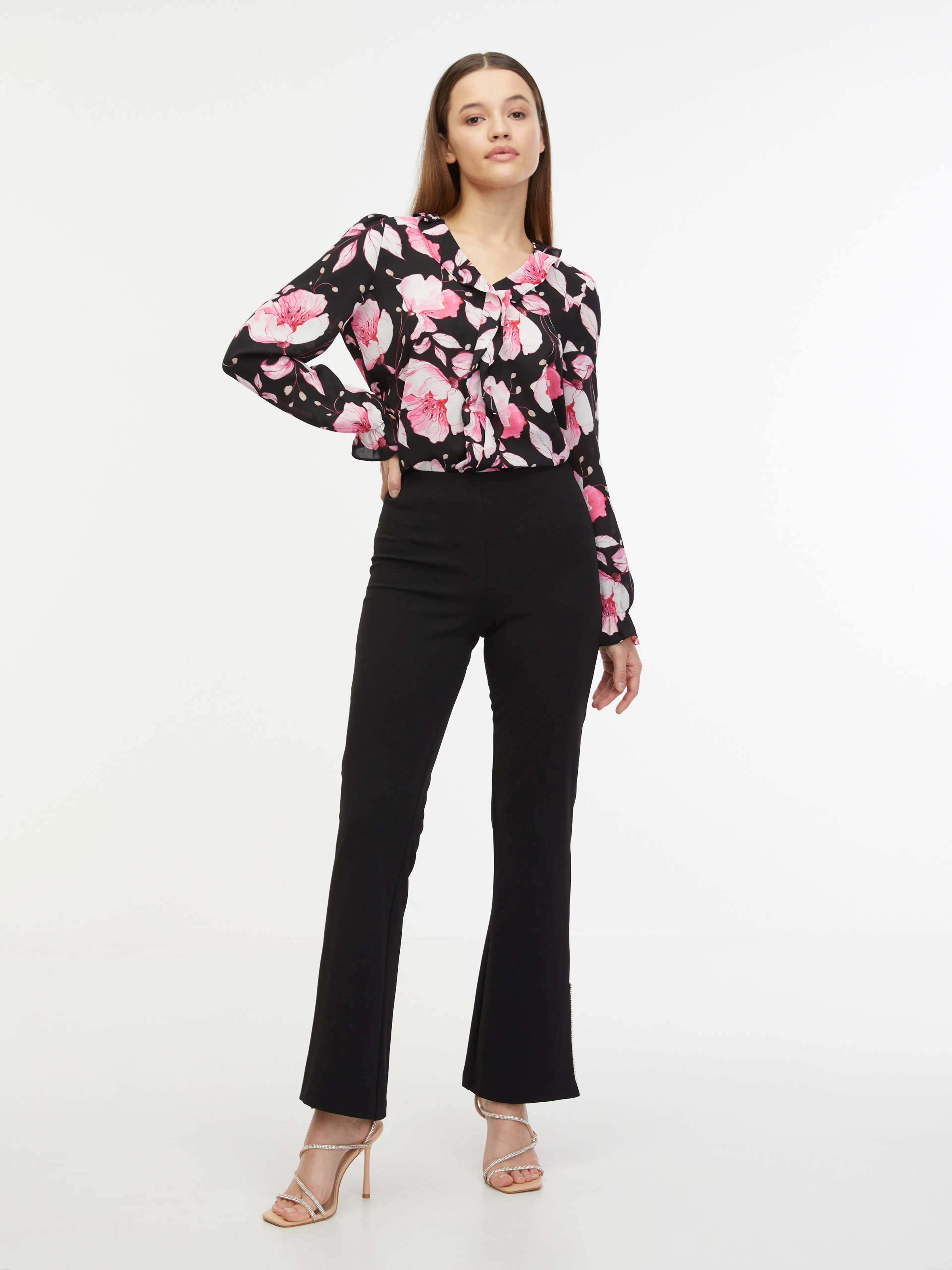 Rosa und schwarze Damenbluse mit Blumenmuster ORSAY