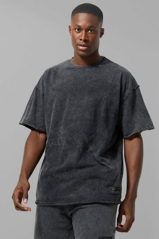 Oversize Man Active T-Shirt mit Acid-Waschung