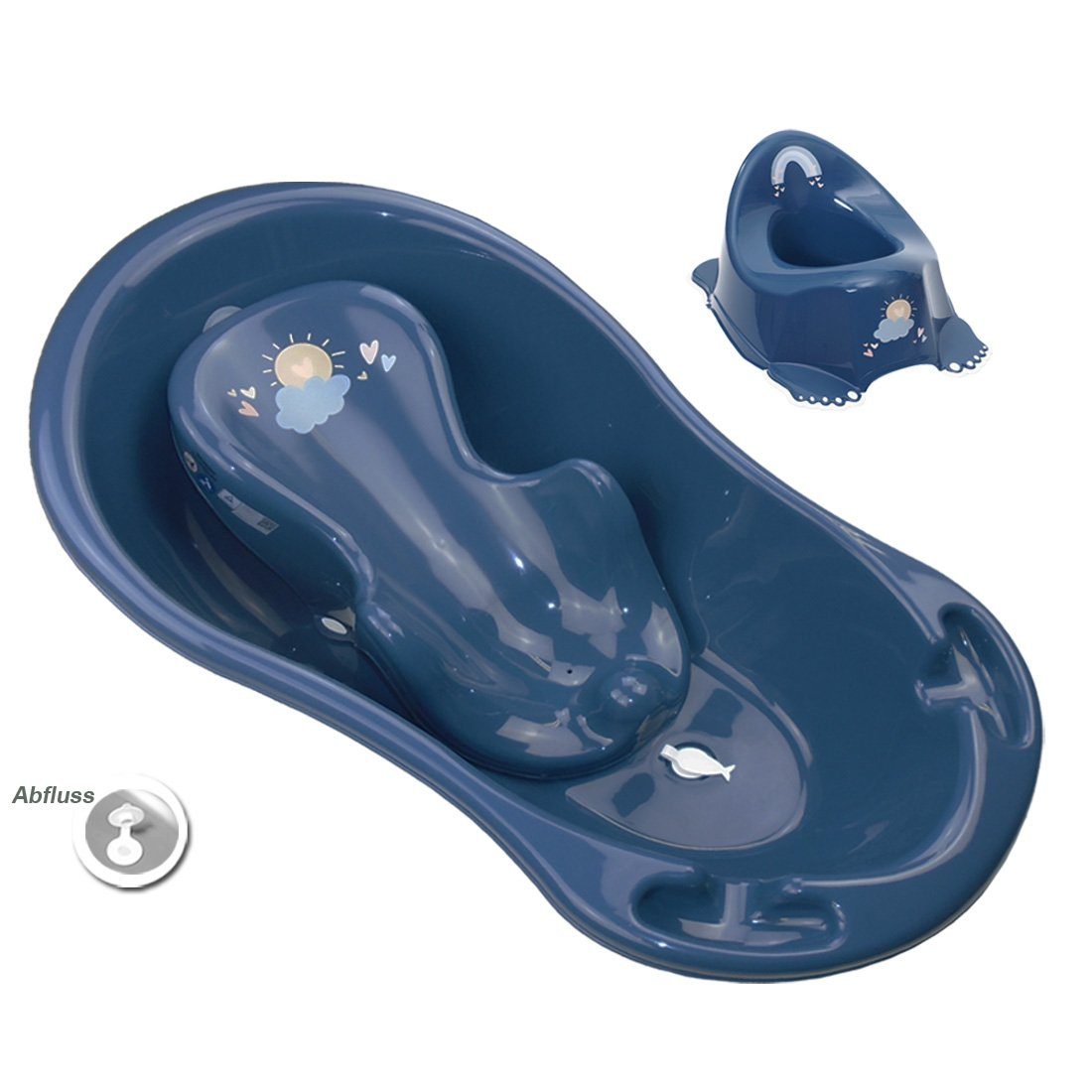 Tega-Baby Babybadewanne 3 Teile SET - METEO Blau - -Babybadeset Wanne Pflege Wanne, (Made in Europe Premium.set), Babybadewanne + Badesitz + Töpfchen