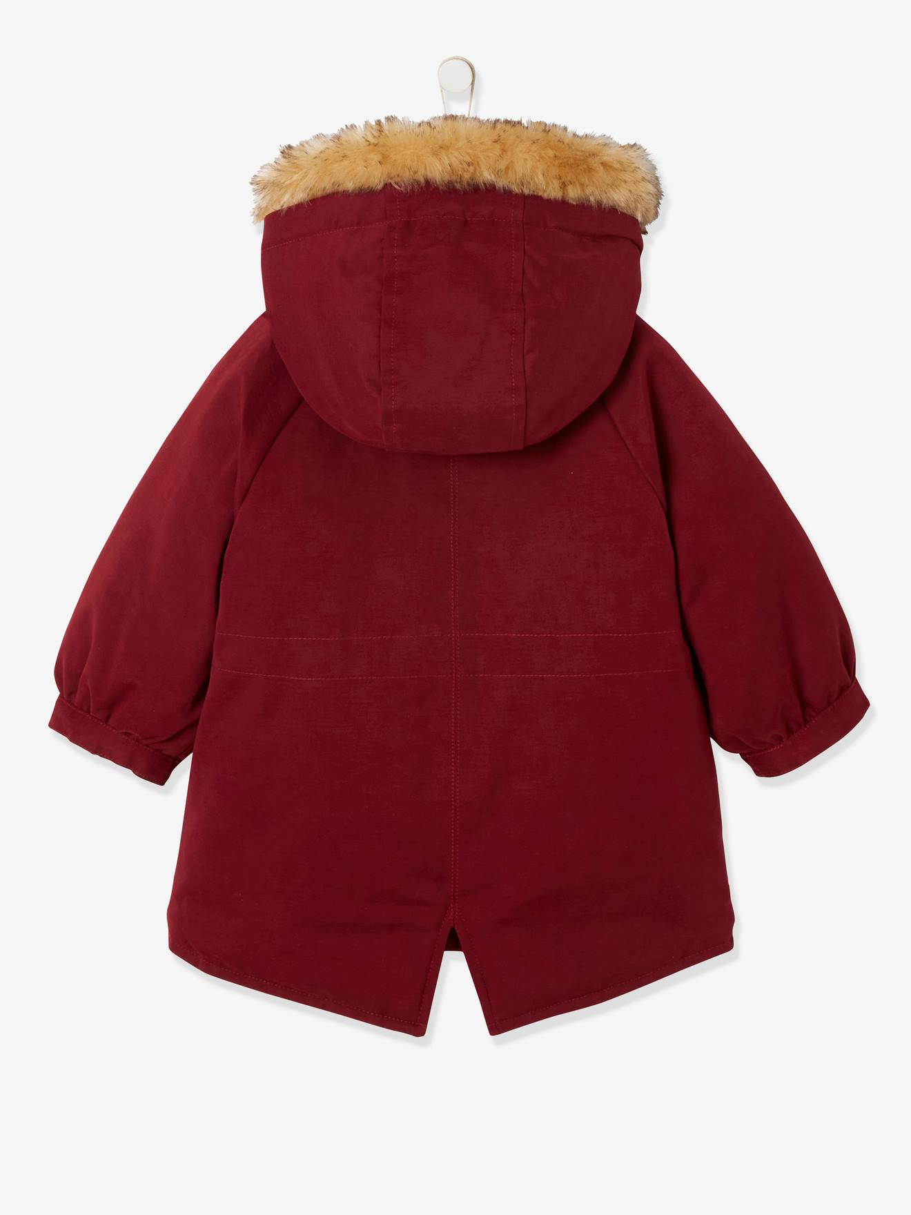Parka à capuche bordée de fausse fourrure bébé bordeaux