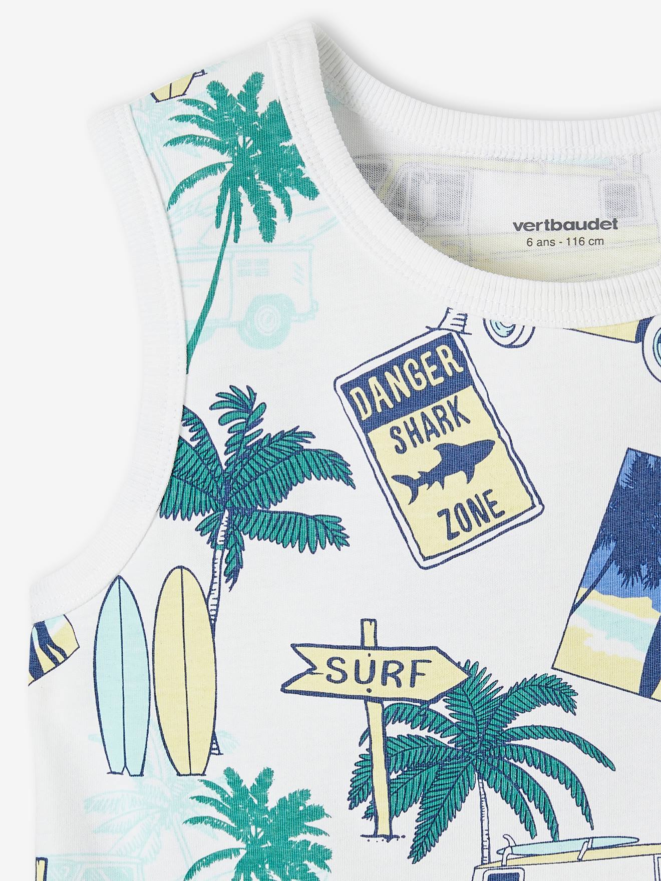 Vertbaudet Jungen Trägershirt mit Recycling-Baumwolle - weiß bedruckt