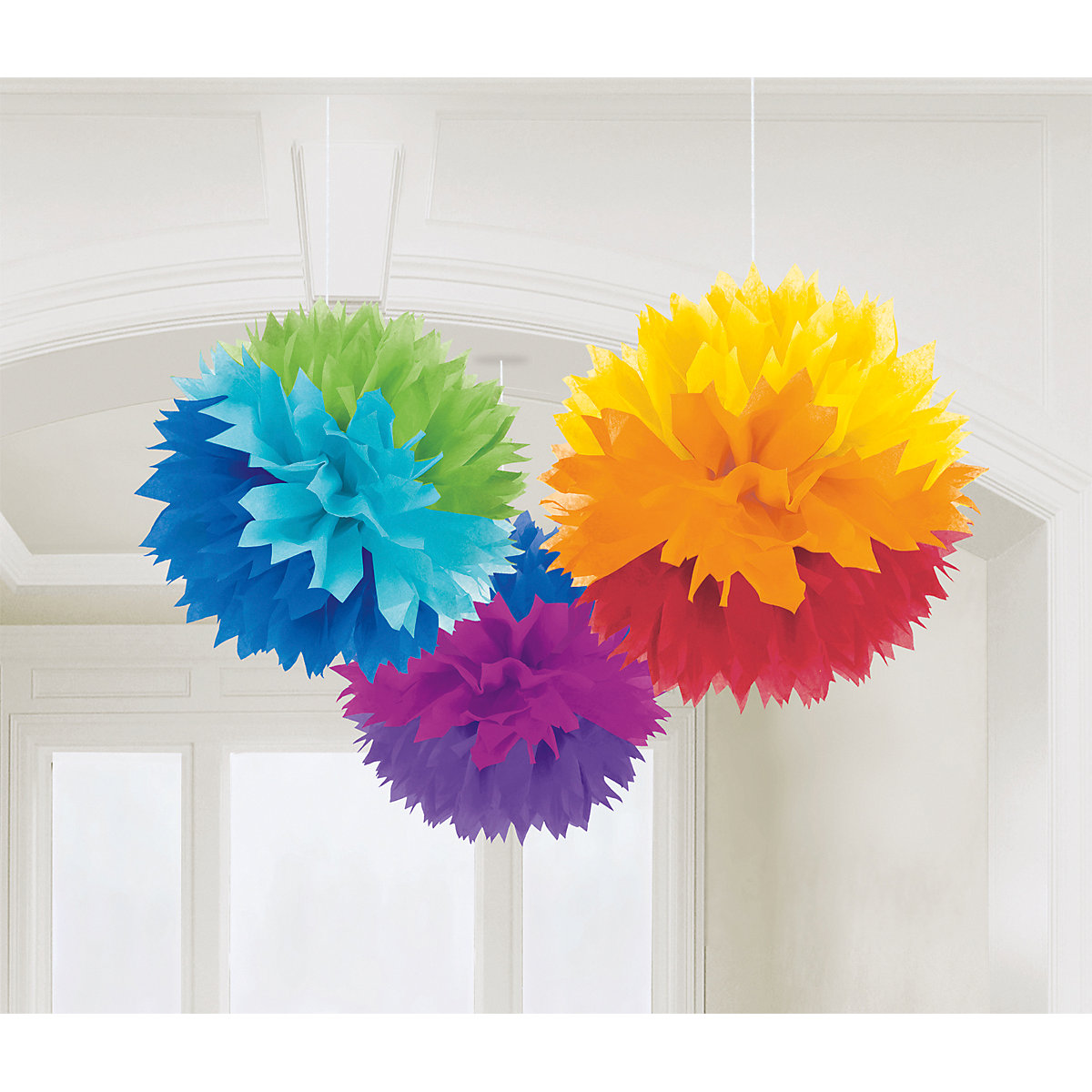 Amscan 18055-90-55 Pompoms/Dekobälle bunt, 3 Stück