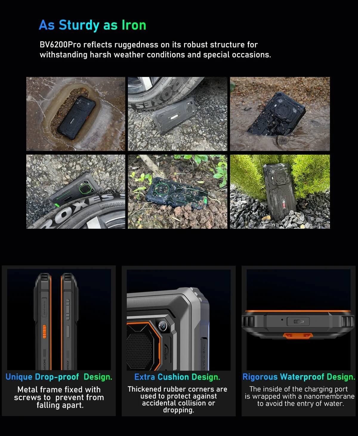 blackview BV6200Pro Schwarz Outdoor Handy (16,66 cm/6,56 Zoll, 8 GB Speicherplatz, 13 MP Kamera, 13000mAh Akku, Helio P35 Octa Core, 98dB Lautsprecher, Baustellenhandy)