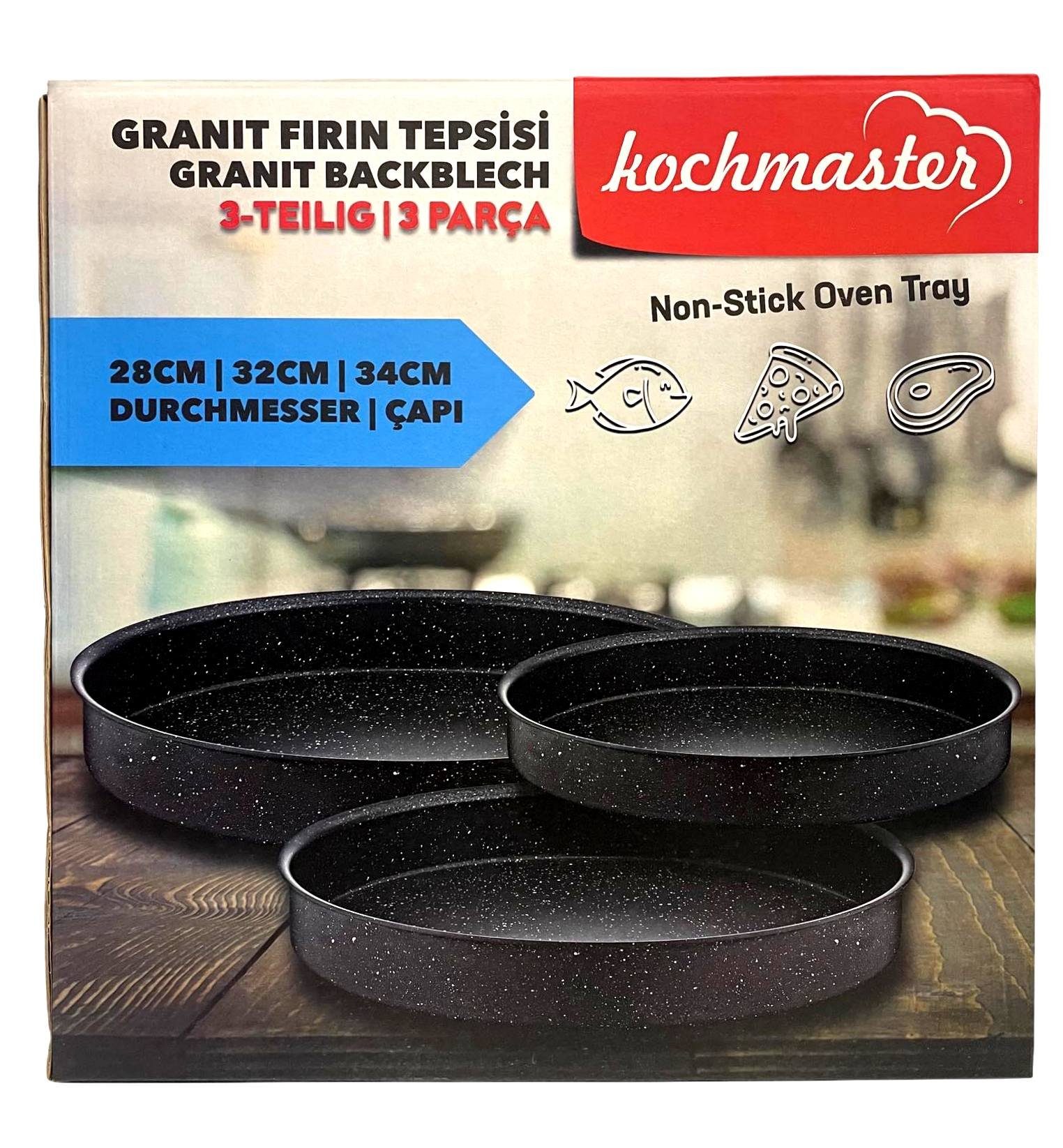 Akkaya Backblech Kochmaster Granit Backblech 3er Set 28cm/32cm/34cm