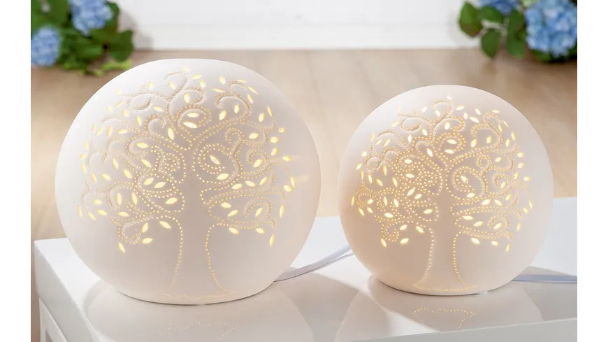 GILDE Lampe Kugel Lebensbaum Ø16cm weiß