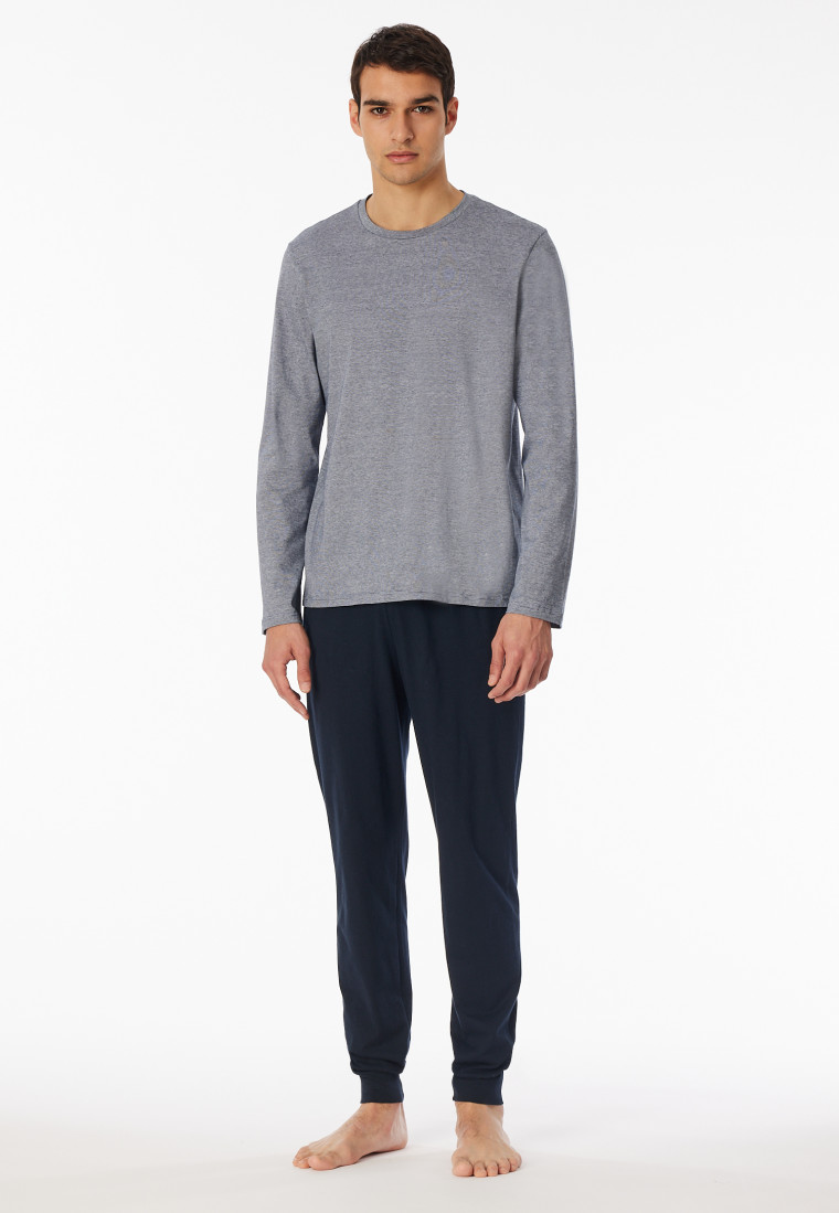 Schlafanzug lang Ringel Bündchen nachtblau - Casual Essentials