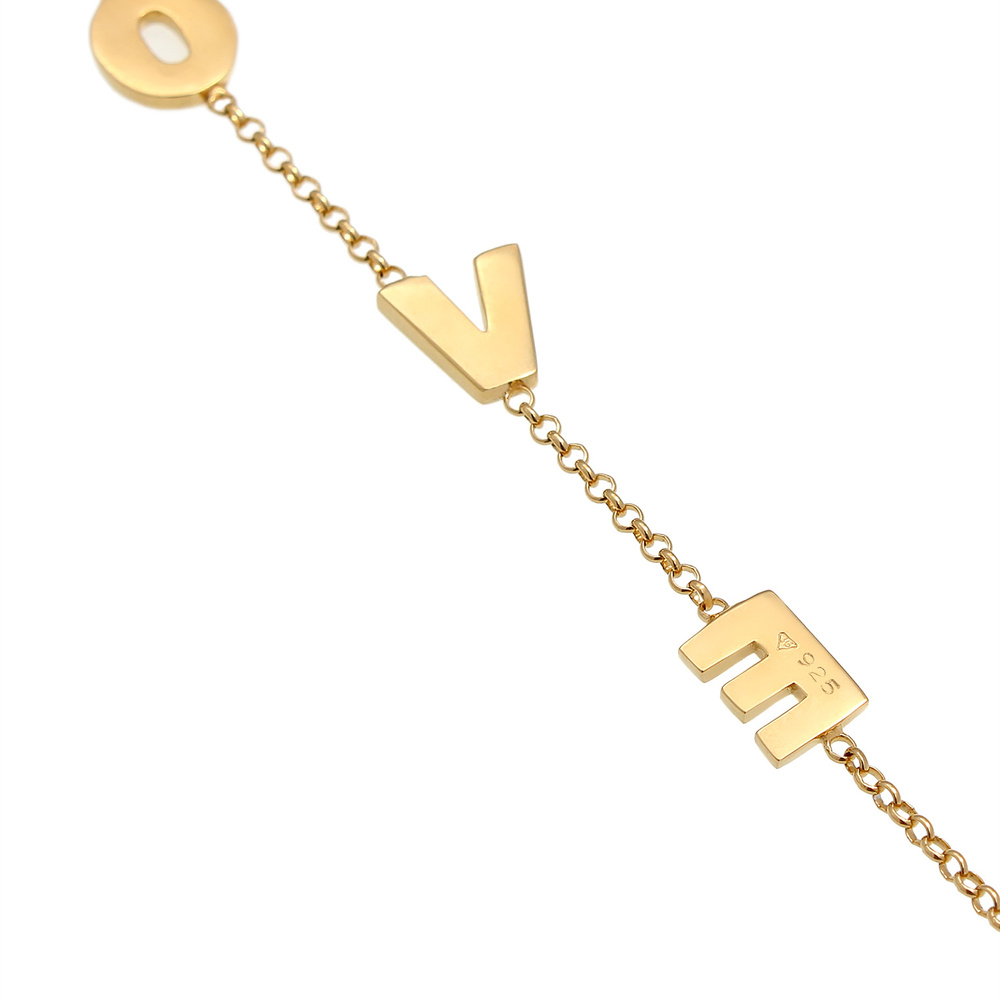 Elli Elli Bracelet Love Amour Libellé Réglable Bracelet Femme - (925/1000) Argent Bracelet