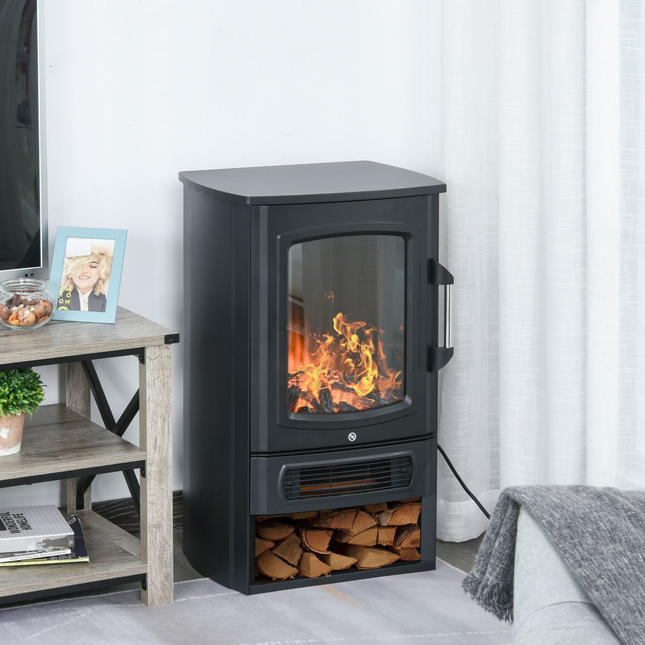 HOMCOM Elektrokamin mit Flammeneffekt Thermostat 1000 W/2000 W 20–25 qm Schwarz