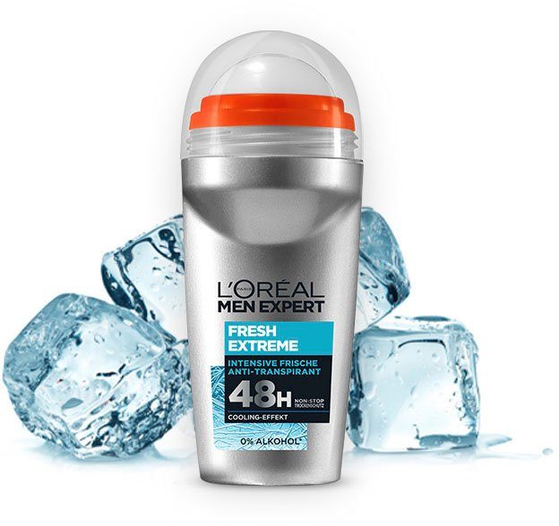 L'ORÉAL PARIS MEN EXPERT Deo-Roller Deo Roll-on Extreme Fresh, Packung, 6-tlg.