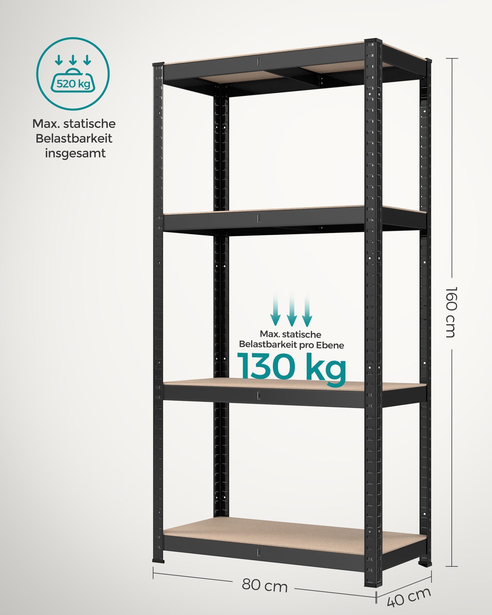 SONGMICS Schwerlastregal Lagerregal, 1-tlg., 4 Ebene, bis 520 kg belastbar