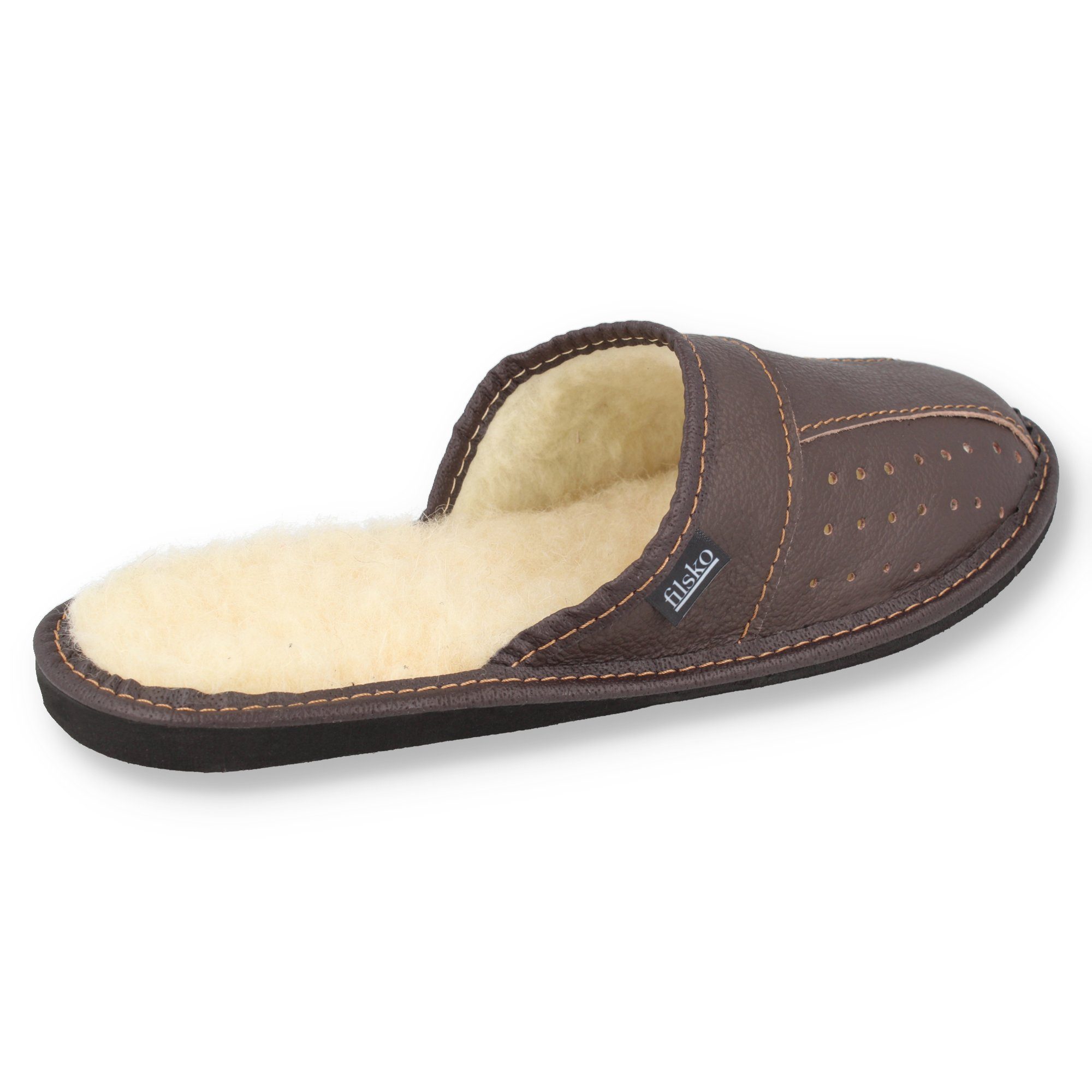 filsko Elegante Herren Pantoffeln aus Rindleder Hausschuh ungefüttert, oder mit Schafwolle gefüttert, bis Schuhgröße 50!
