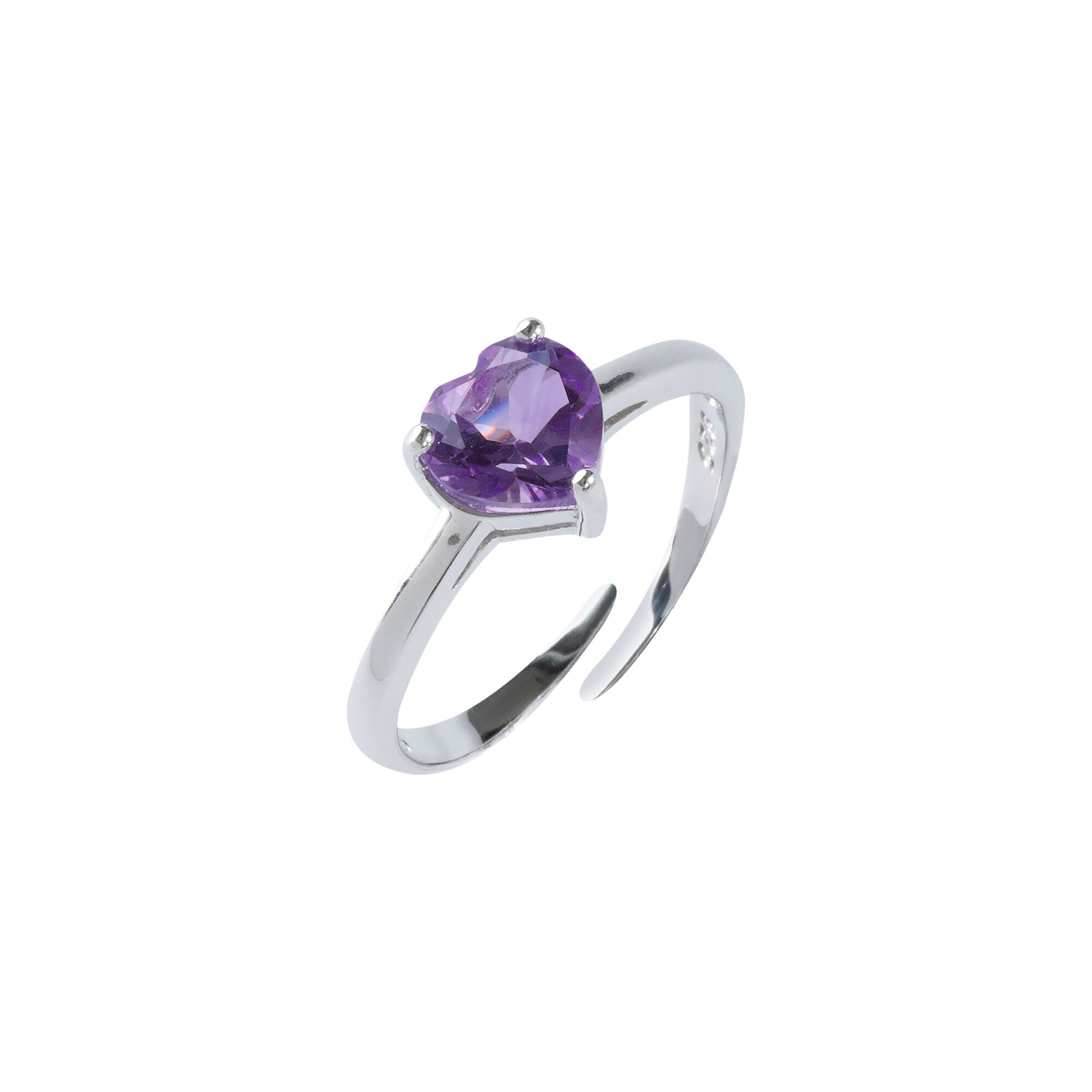 Bague réglable coeur améthyste argent