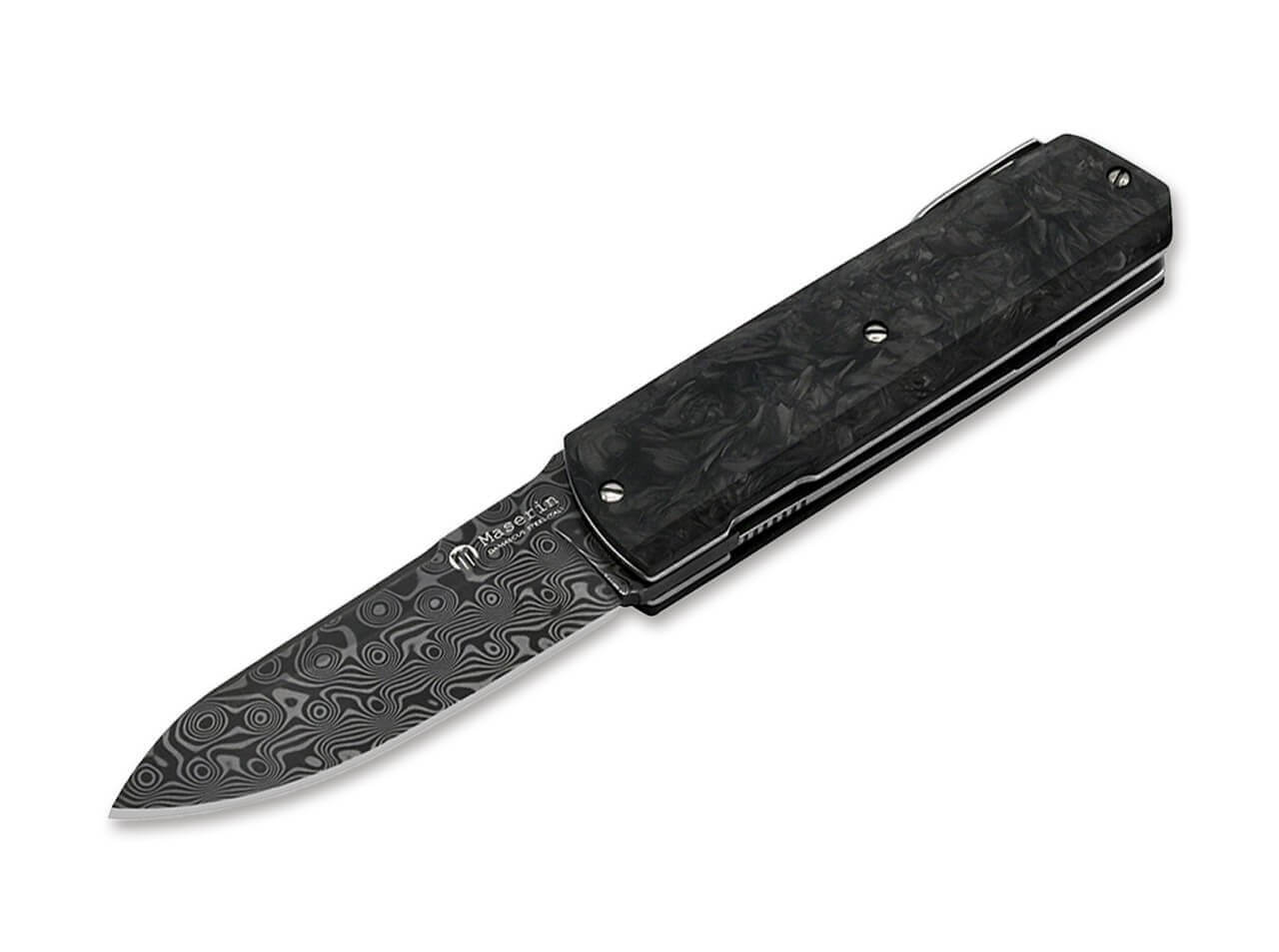 Silver Sport Knife Damascus CF Black