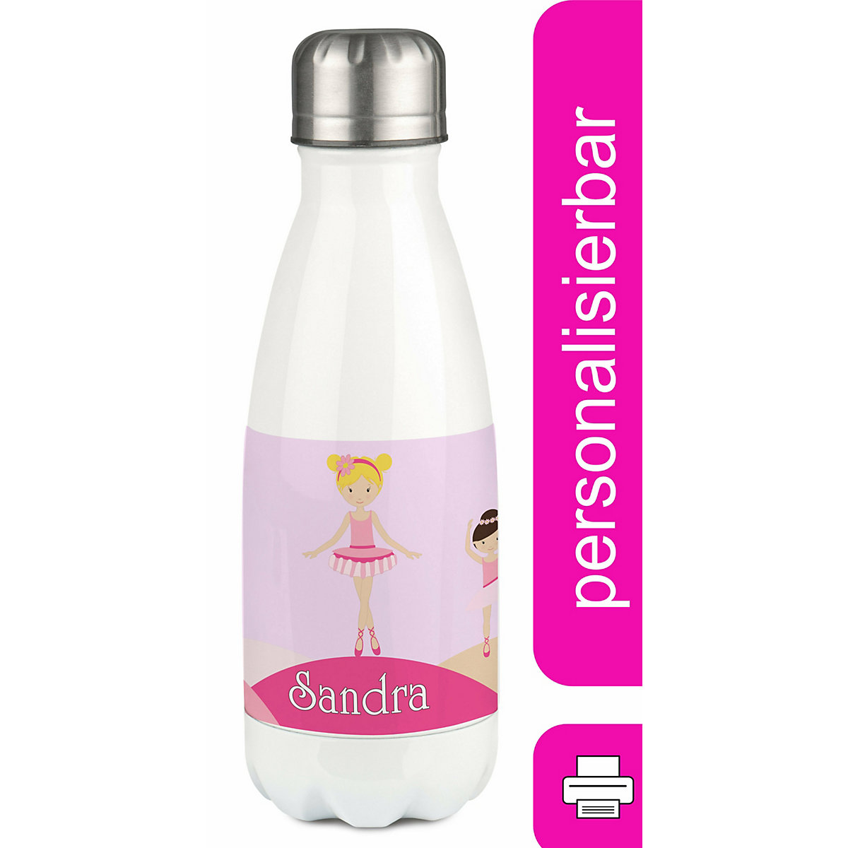 Edelstahl Kinder Thermoflasche / Trinkflasche bunt Balerina Spülmaschinenfest, Auslaufsicher, Bruchfest, Doppelwandig, Für Heißgetränke geeignet, Mit Deckel, Isoliert