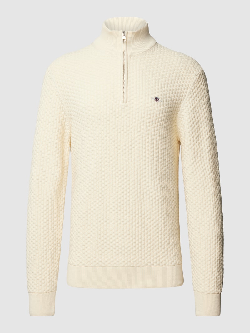 Strickpullover mit kurzem Reißverschluss in offwhite