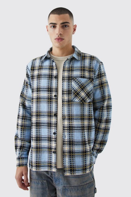 Langärmliges strukturiertes Karo-Overshirt