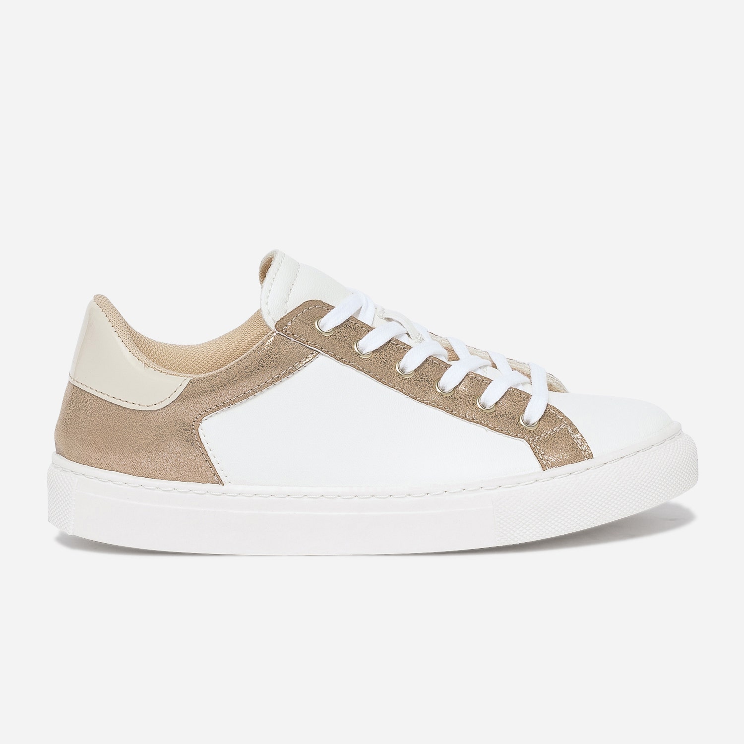 Tennis TEXTO blanche, beige et dorée