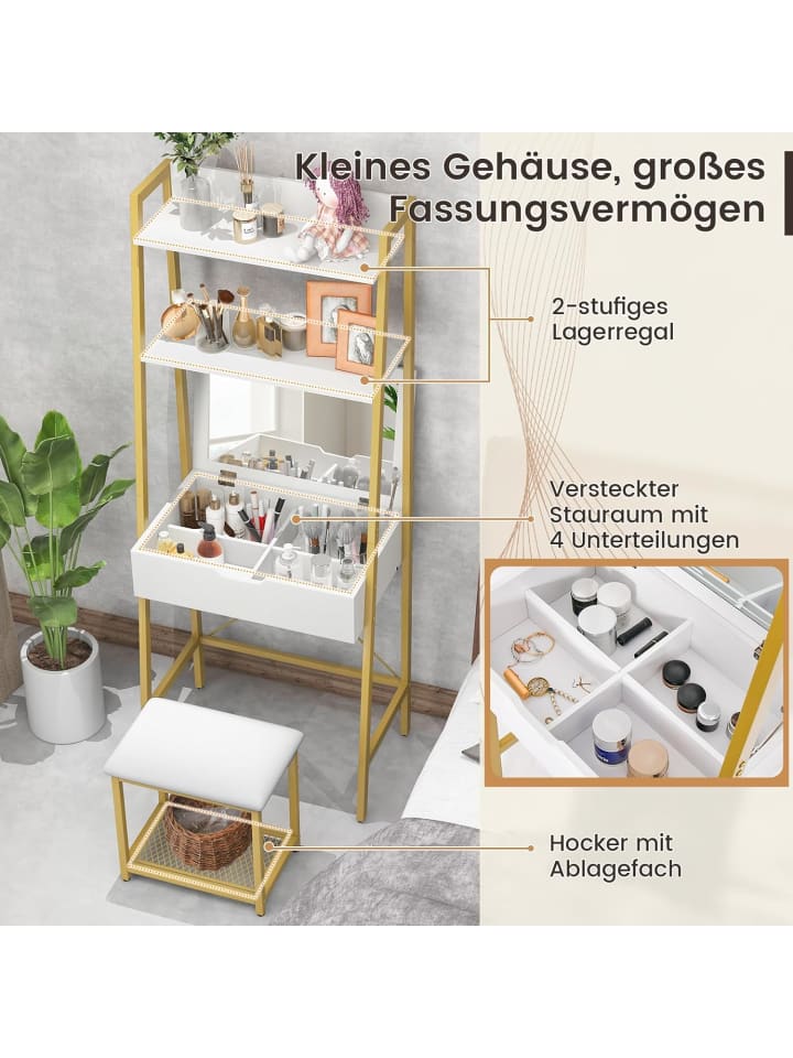 COSTWAY 2 in 1 Schminktisch mit Hocker in Weiß günstig kaufen onesize