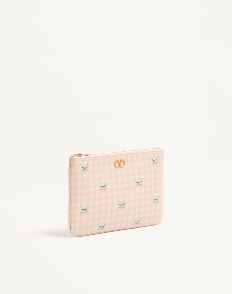 Bolsa clutch exclusiva Le Chat De La Maison VLogo em couro de bezerro granulado