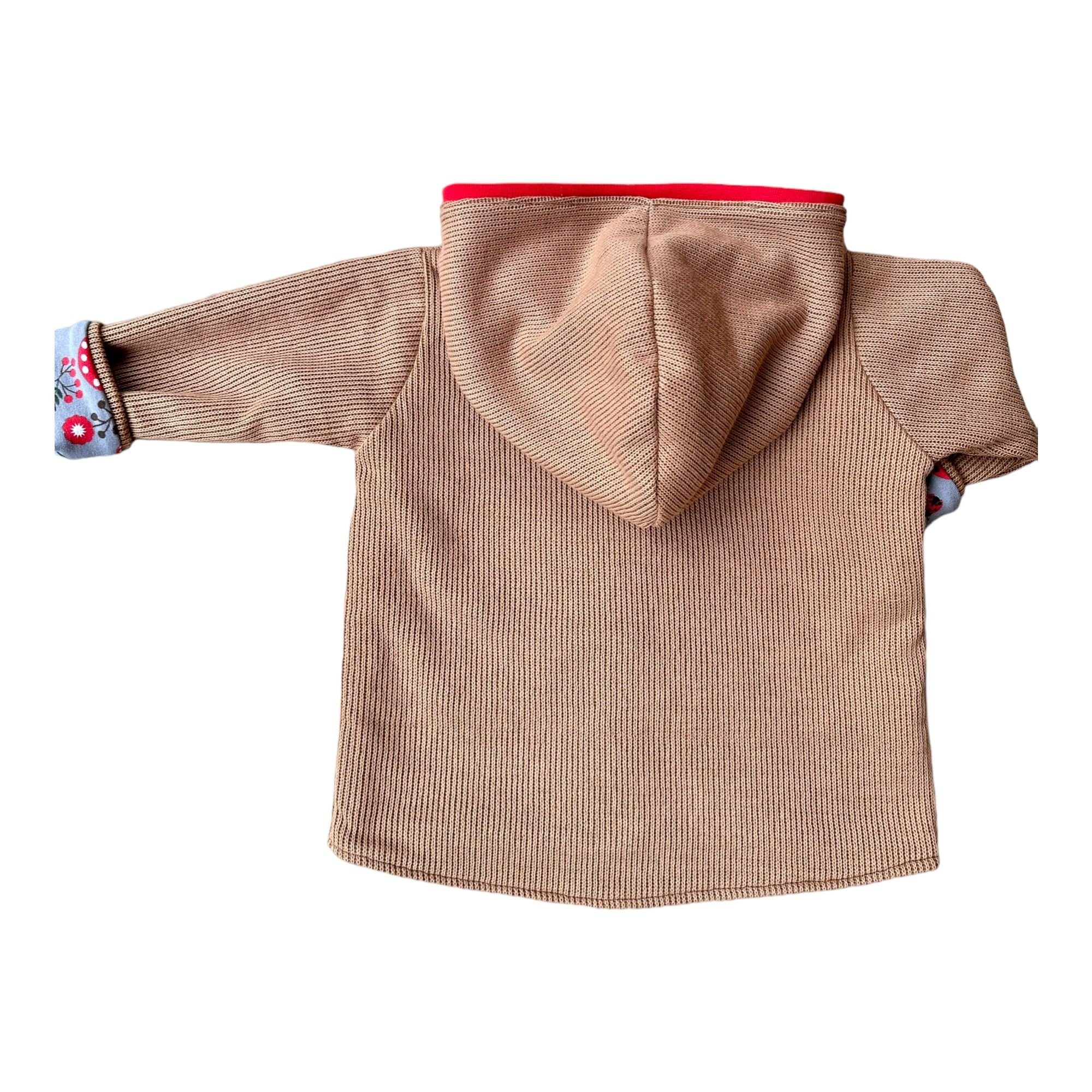 Land-Juwelen Kapuzenstrickjacke Strickjacke Waldtiere grau senfgelb Fuchs