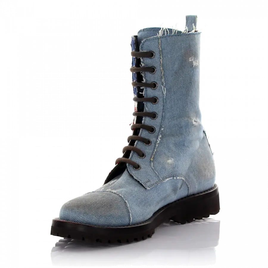 Philipp Plein - Cowboy-/ Bikerstiefeletten Denim Prägung Schmuckstein blau - blau