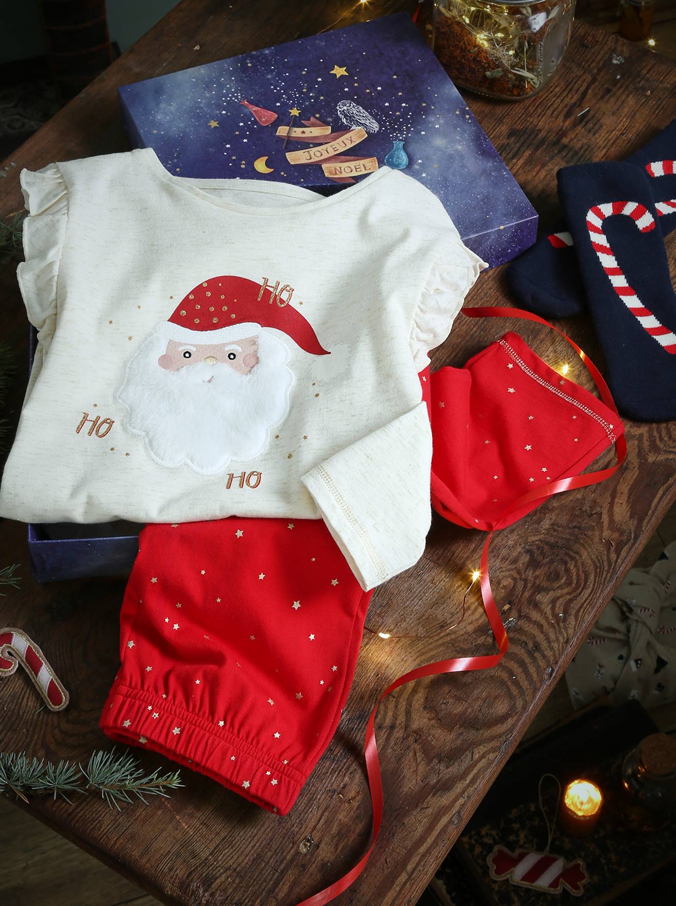 Coffret noël pyjama + chaussettes fille beige irisé