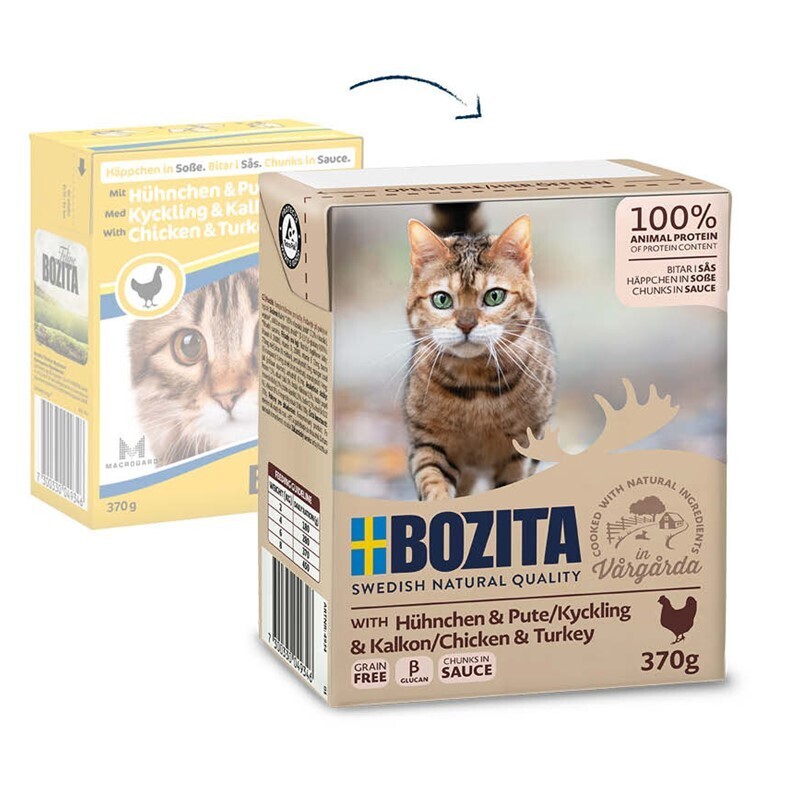 BOZITA Nassfutter BOZITA Häppchen in Soße 6x370g Hühnchen & Pute