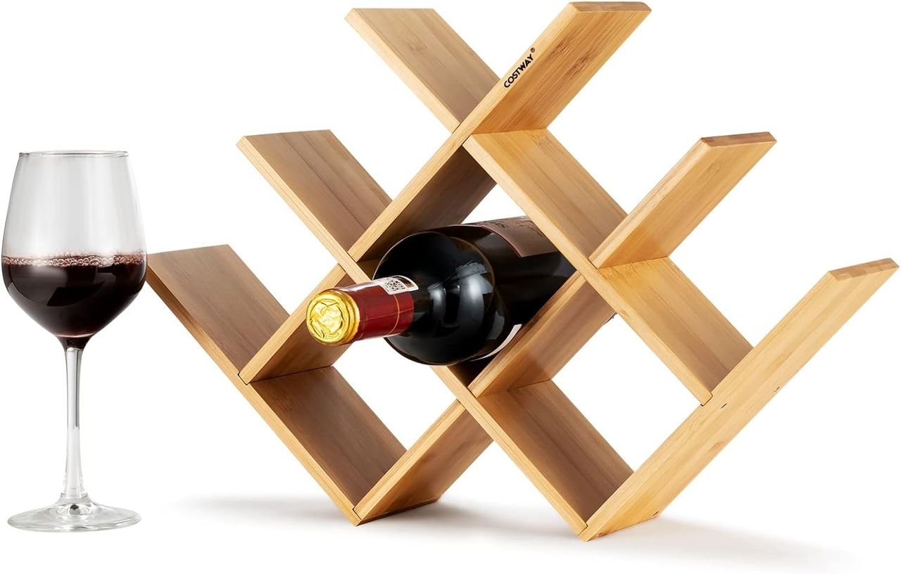 Costway Weinregal Bambus, Kleiner Weinständer für 8 Flaschen