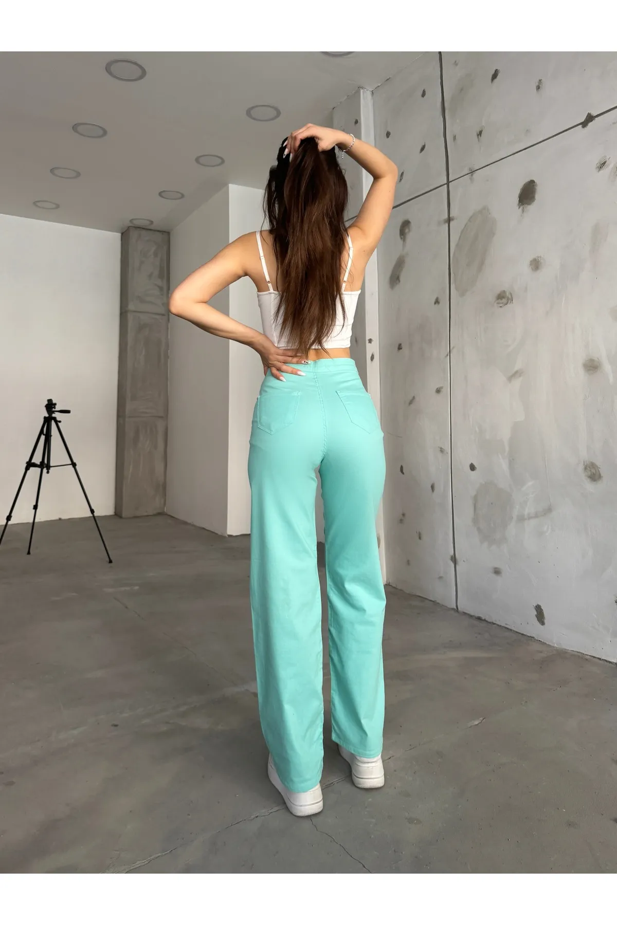 BİKELİFE  Mintgrüne Lycra-Palazzo-Hose mit hoher Taille für Damen