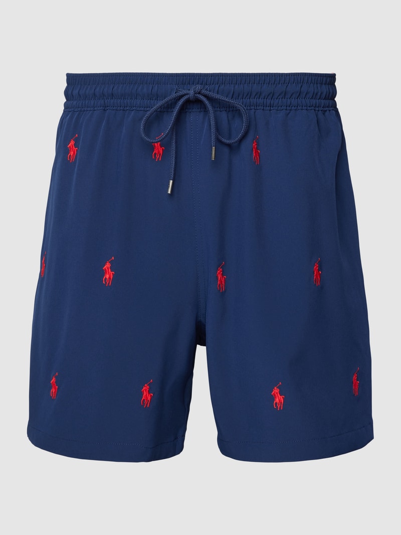 Badehose mit Allover-Logo in dunkelblau