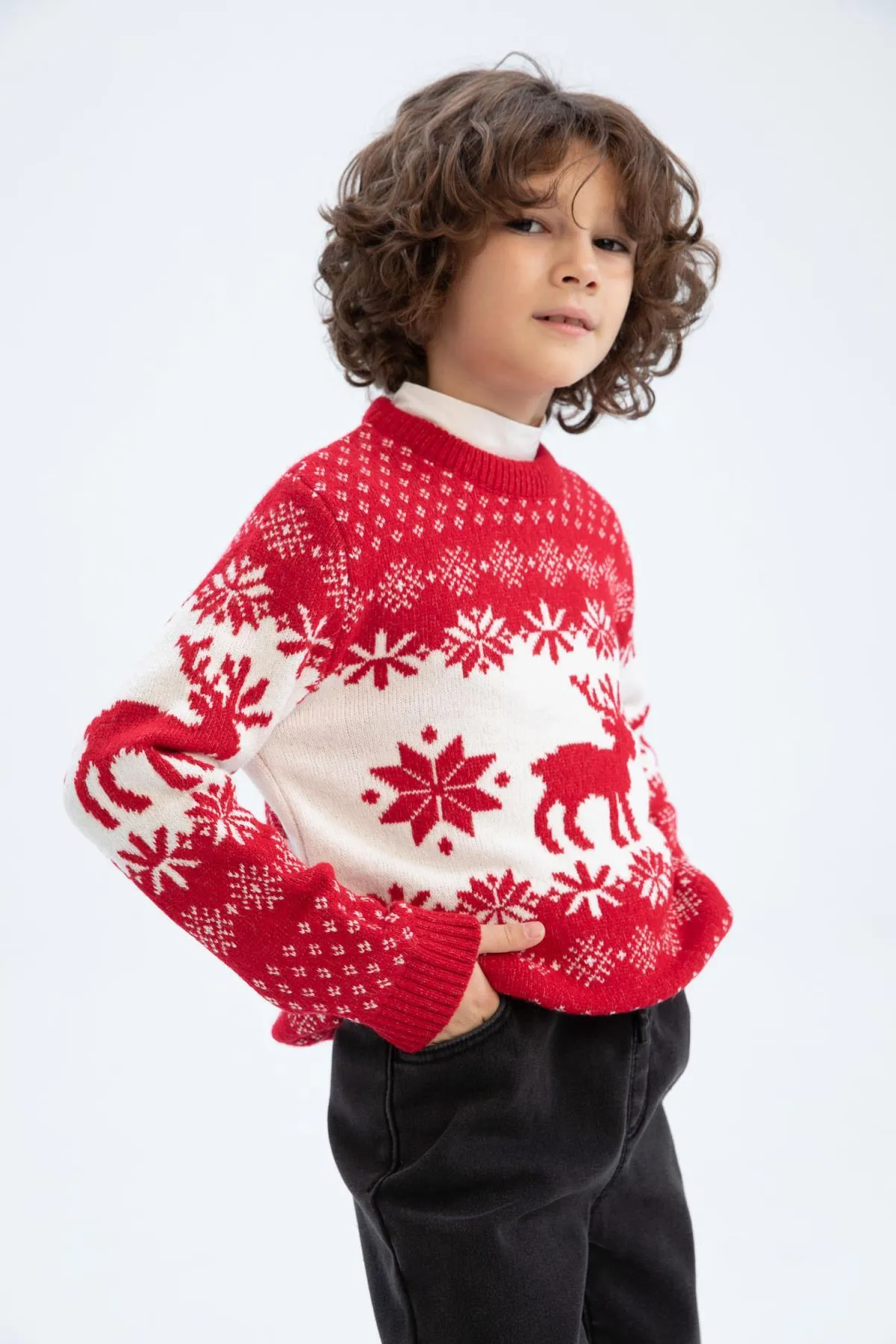 DeFacto  Jungenpullover mit Rundhalsausschnitt und Neujahrsmotiv