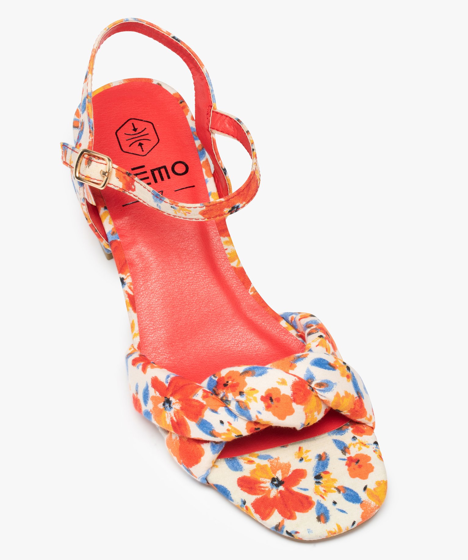 Sandales femme à talon dessus en tissu fleuri imprime | GEMO