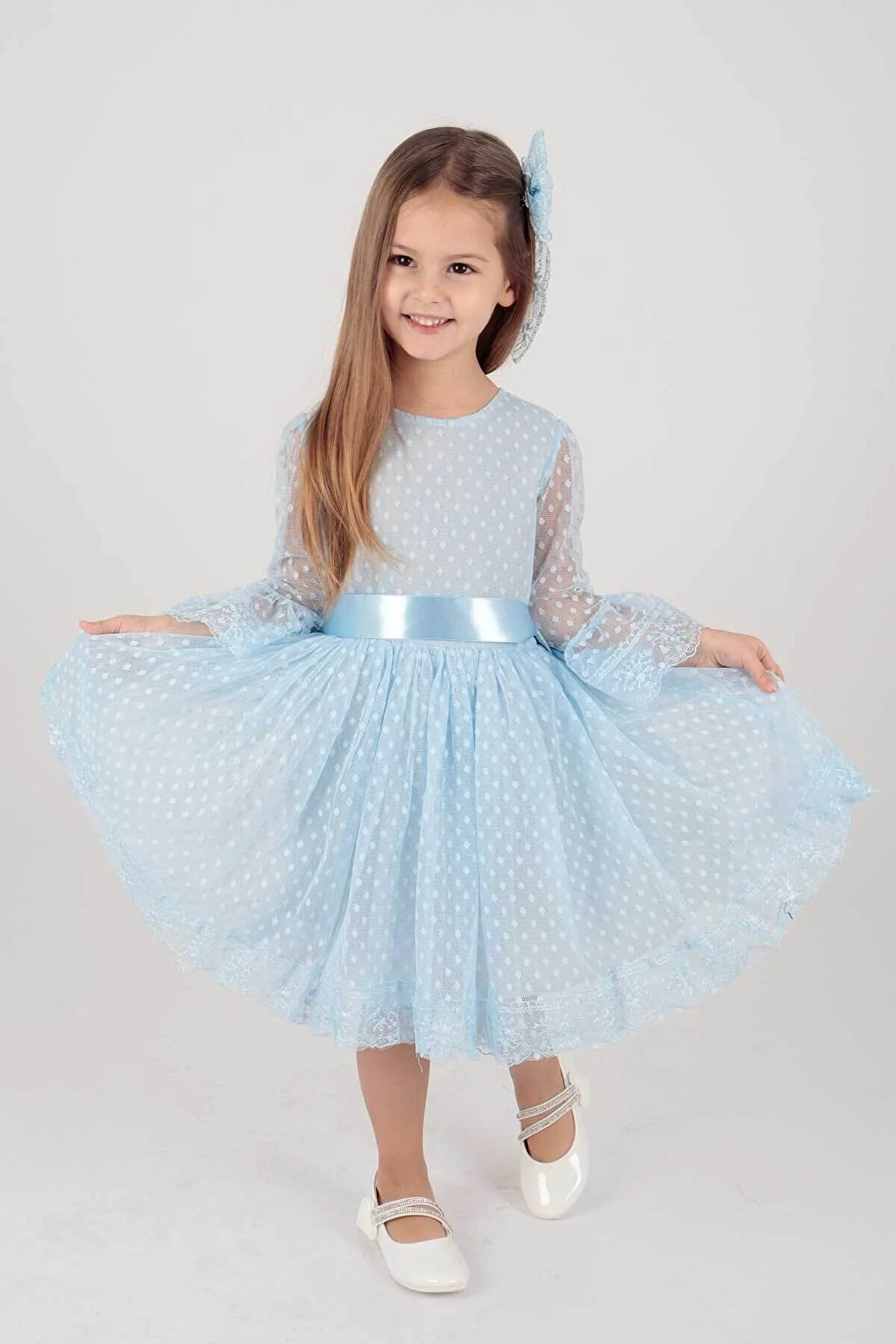 AHENGİM  Trendiges Abendkleid für Mädchen mit Schnalle und Tüllspitze Ak2209
