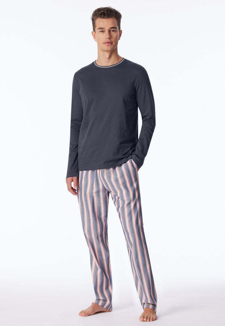 Schlafanzug lang Organic Cotton Streifen in Kohlgrau - selected! premium