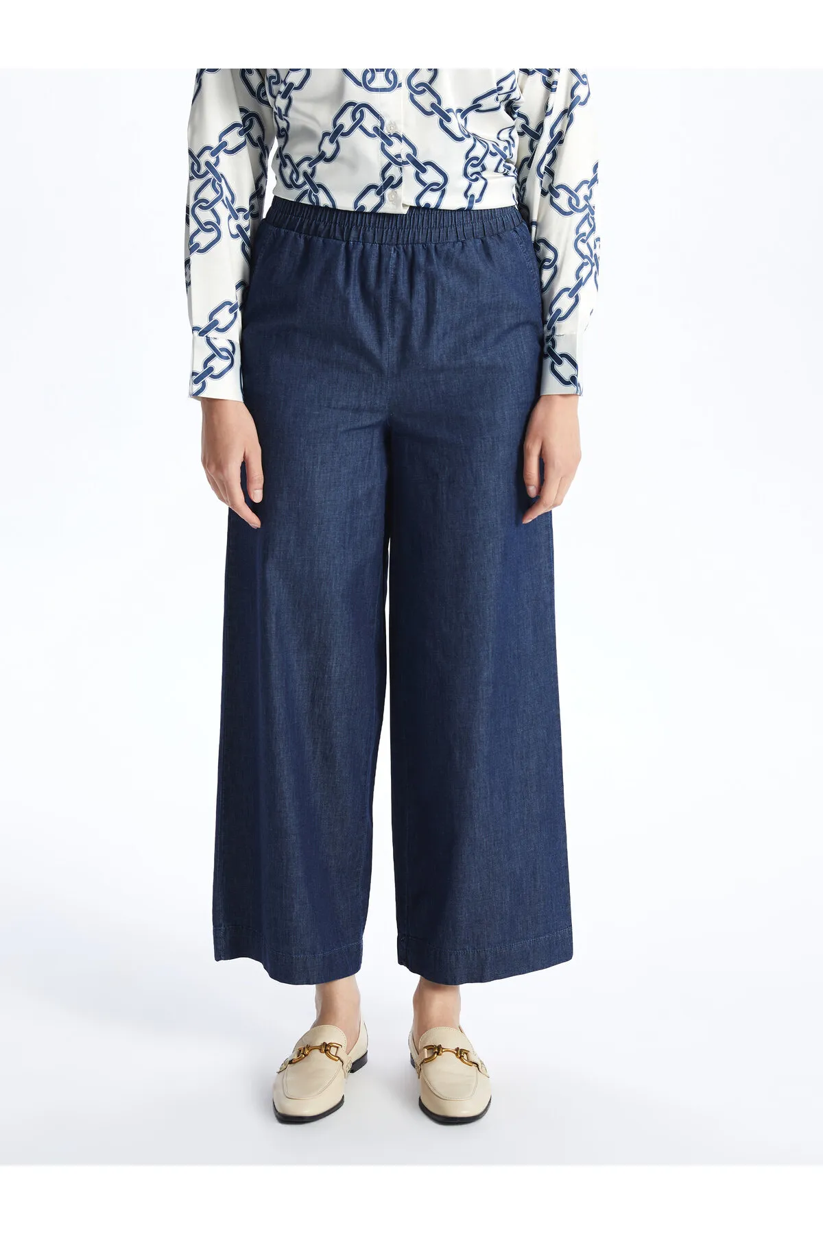 LC Waikiki  Damen-Jeanshose mit weitem Bein und elastischem Bund