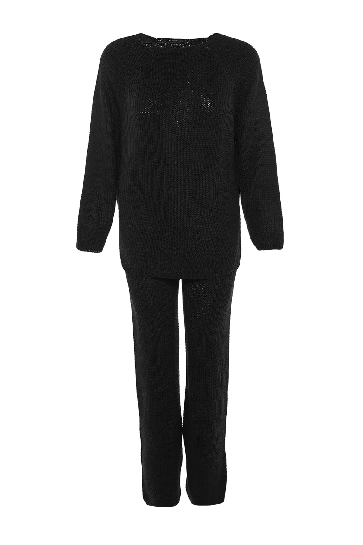 Trendyol Collection  Schwarzes Strickoberteil und -unterteil-Set mit detailliertem Strickmuster TWOAW23AU00037