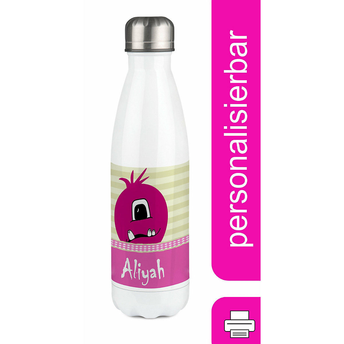 Edelstahl Kinder Thermoflasche / Trinkflasche bunt Monster Karo Farbe rosa Spülmaschinenfest, Auslaufsicher, Bruchfest, Doppelwandig, Für Heißgetränke geeignet, Mit Deckel, Isoliert