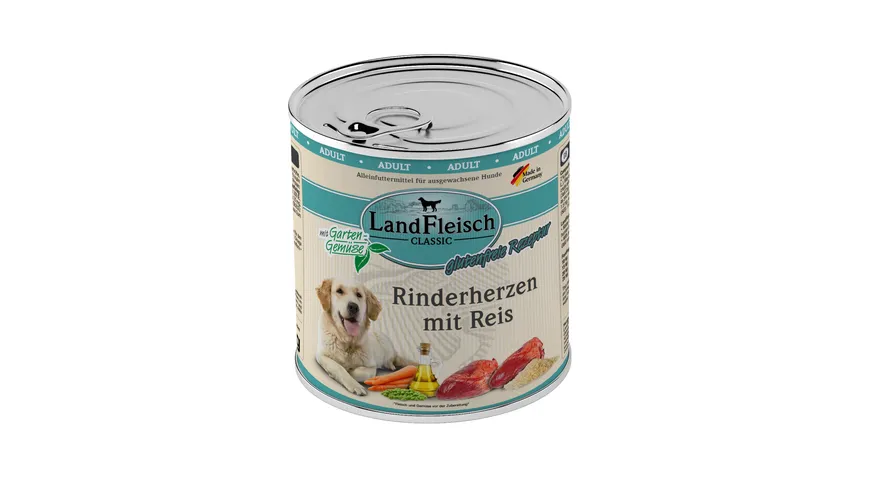 LandFleisch Classic Hundenassfutter Rinderherzen mit Reis und Gartengemüse 800 g