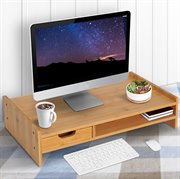 HOMCOM Monitorständer Schreibtisch-Organizer Mit Schubladen Natur L49 x B25,5 x H11,5 cm